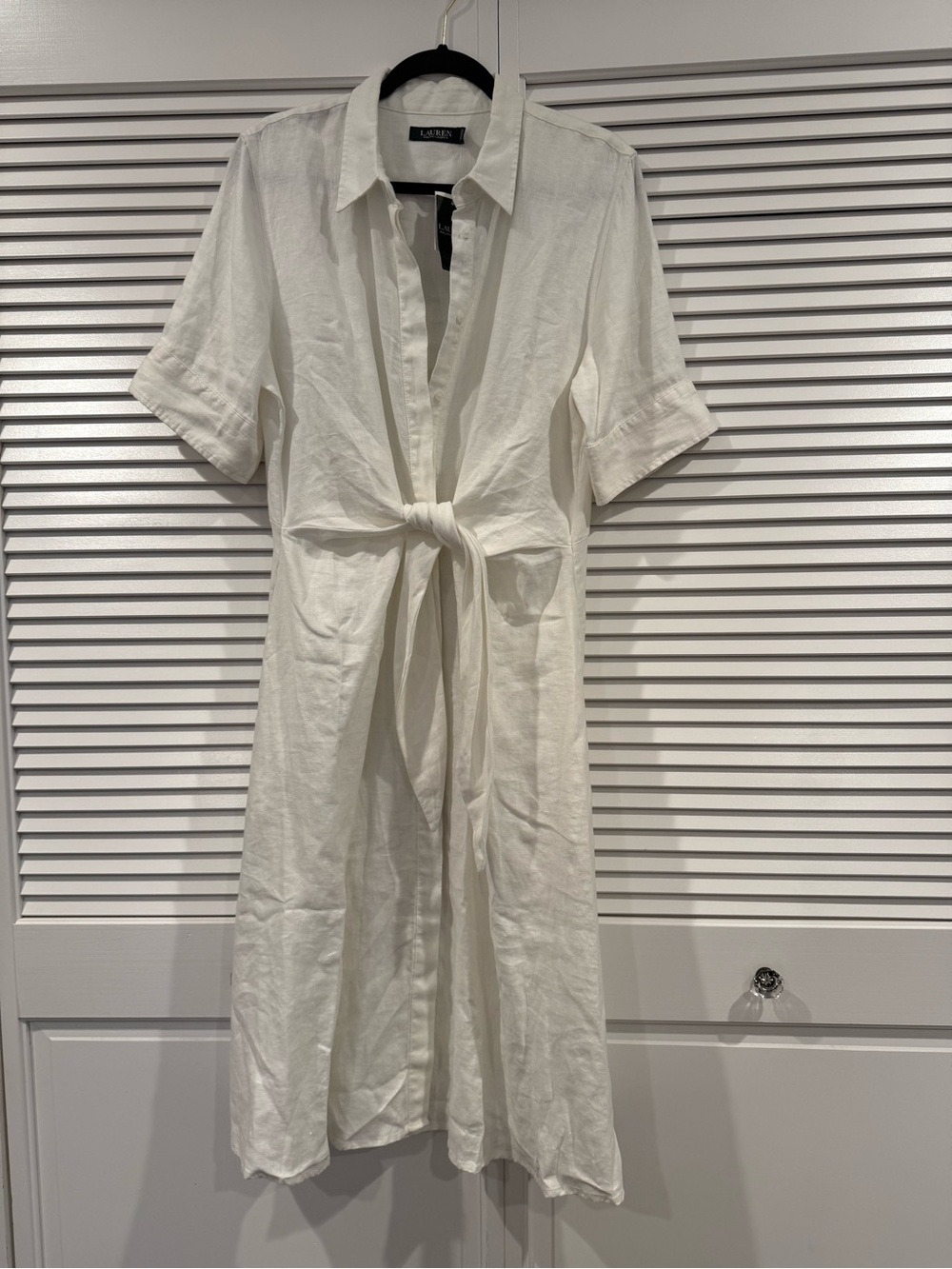 Ralph Lauren White Linen Tie-Front Midi Shirt Dress - Picture 4 of 4